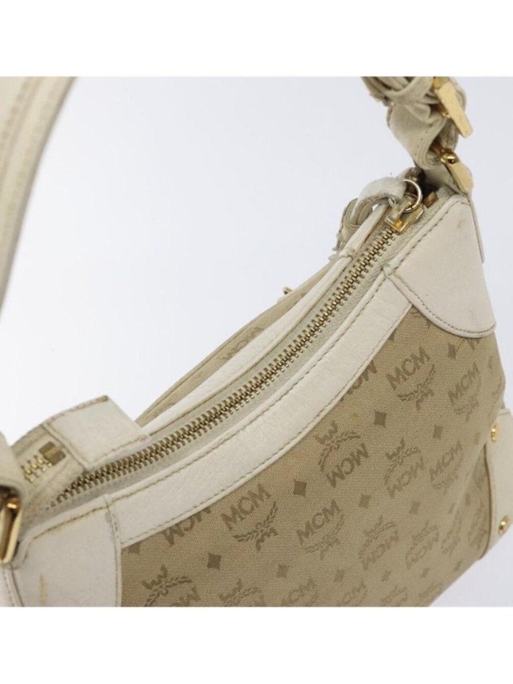 Authentic MCM Vicetos Logogram Shoulder Bag Canvas Beige Gold - Picture 5 of 16